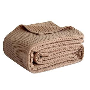 lot 6148 image: SimpleandOpulence 100percent Cotton Waffle Weave Throw Blanket 40inx50in, Soft Lightweight Breathable Cozy Washed, Layer Blanket for Couch Bed Sofa, Farmhouse Home Decor for Adults All-Season, Light Brown