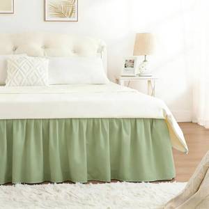 lot 6200 image: RIMELA Bed Skirt Full Size 15 Inch Drop, Wrap Around Elastic Bedskirt for Home, Room Decoration for Women, Pleated Adjustable Dust Ruffle, Matcha Green, Easy to Install