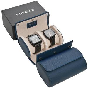 lot 6224 image: ROSELLE Genuine Leather Watch Roll Travel Case - Watch Roll Case For 2 Watches With Luxury Lining - Protect, Travel,Store, Display Fine Watches (2 slot Blue)