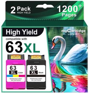 lot 6226 image: myCartridge SUPRINT 63XL Ink Cartridges Black and Color Replacement for HP Ink 63 63XL Ink Cartridge Combo Pack Work for HP Envy 4520 4512 OfficeJet 3830 5258 4650 5255 DeskJet 3630 3632 (2 Pack)