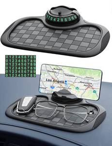 lot 6228 image: Yunvolx Multifunction Car Anti-Slip Mat Car Dashboard Mat 360° Rotating Adjustable Phone Holder with Hidden Parking Number Plate PVC Grid Style Mat