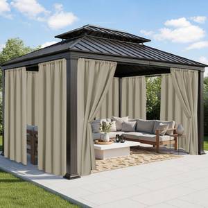 lot 11206 image: RichSets Outdoor Curtains for Patio Waterproof - 8 Panels Weatherproof Privacy Outside Curtains with Rod Pocket for Pergola, Gazebo, Porch, Cabana, Balcony, 54 x 84 Inch, Taupe