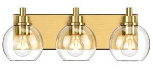 lot 11212 image: IZORRO Bathroom Light Fixtures, 3-Light Brushed Gold Vanity Light, Modern Wall Sconces with Globe Clear Glass Shade, Vanity Lighting Fixtures Over Mirror,E26 Bulb Socket