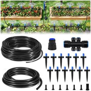 lot 11215 image: HIRALIY 50FT Quick-Connect Drip Irrigation Kit, Garden Watering System with 40FT 14in Tubing, 10FT Main Hose and 12 Adjustable Drippers for Patio Pots, Raised Beds and Small Vegetable Gardens