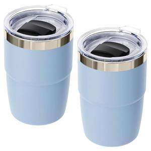 lot 11216 image: Cafezi 8 oz Small Coffee Cup with Magnetic Lid, Ceramic-Lined 188 Stainless Steel, Double-Wall Vacuum Insulated, Stackable, Dishwasher Safe, Mini Tumbler for On-the-Go, 2 Pack, Pastel Blue