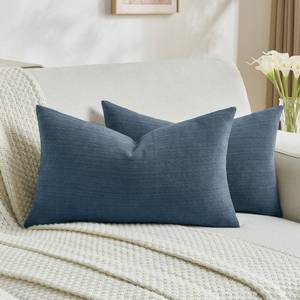 lot 11223 image: FUTEI Pack of 2 Solid Chenille Throw Pillow Covers 12x20 Inch Soft Cozy Wheat Ear Striped Textured Decorative Lumbar Pillowcases Modern Farmhouse Accent for Couch Bed Living Room, Navy Blue