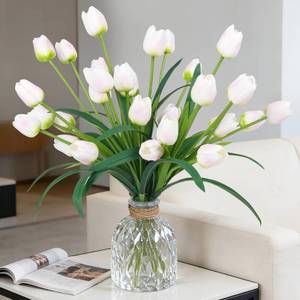 lot 11230 image: Homsunny 18.9 inLarge Pink and White Imitation Tulip Artificial Flowers, 30-Piece Pack. Perfect for spring weddings, Valentinefts Day, Easter, Motherfts Day, and elegant home and table vase arrangements.