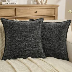 lot 11231 image: FUTEI Pack of 2 Solid Chenille Throw Pillow Covers 20x20 Inch Soft Grainy Textured Decorative Cushion Cases Modern Farmhouse Accent for Couch Bed Living Room, Black