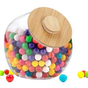lot 11238 image: ELLDOO Clear Slanted Plastic Storage Jar with Bamboo Lid, Wide Mouth Laundry Pods Container Dishwasher Pods Holder, Coffee Pod Holder for Nespresso K Cup, Candy Cookie Jars for Coffee Bar Kitchen
