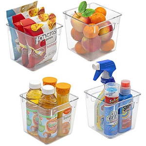 lot 11243 image: Sorbus Plastic Storage Bins Clear Pantry Organizer Box Bin Containers for Organizing Kitchen Fridge  Food  Snack Pantry Cabinet  Fruit  Vegetables  Bathroom Supplies  (Square  4-Pack) (Only Two)