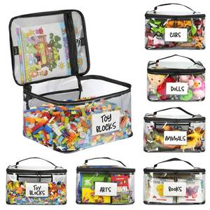 lot 11245 image: 6-Pack Extra Large Toy Storage Bags with Zippers and Labels, Reusable Clear TPU Waterproof Organizer for Kids Toys, Building Blocks, Puzzles, Dolls, Board Games - Durable, BPA-Free, Travel-Friendly