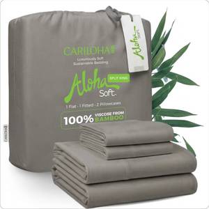 lot 11248 image: Cariloha Aloha Soft 100percent Organic Bamboo Viscose Sheets � 5-Piece Split King Sheet Set � 16 in Deep Pockets � Buttery Soft, Hypoallergenic, Cooling Sheets � Oeko-TEX Standard 100 � Shade Gray