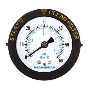 lot 12310 image: MEASUREMAN 2in Dry and Utility Pressure Gauge - 0-60Psibar, Start and Clean Filter, 14in NPT Center Back Mount