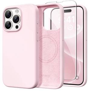 lot 12322 image: GONEZ Magnetic for iPhone 15 Pro Max Case, Compatible with MagSafe Anti-Scratch Microfiber Lining and Screen Protector, Shockproof Slim Phone Silicone Cover 6.7 inch, Chalk Pink