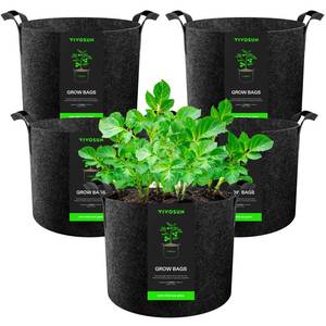 lot 12325 image: VIVOSUN 5-Pack 2 Gallon Grow Bags Heavy Duty Thickened Nonwoven Fabric Pots with Handles (Only 3)