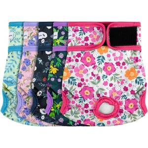 lot 12339 image: Barklincharm 5 Pack Reusable Diapers for Doggie, Highly Absorbent Dog Diapers Female for Pet with Incontinence or Frequent Urination, Small Dog Diapers Female, Flowers