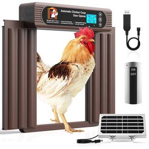 lot 13541 image: Automatic Chicken Coop Door Solar Powered, Extra Large Size, Anti-Pinch Design, Battery Powered Auto Chicken Door with Timer and Light Sensor, Solar Chiken Coop Door with Remote Control (50-100M)