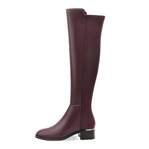 lot 13550 image: MOTIMODEN Women Red Over the Knee High Boots Chunky Heel Round Toe Low Heeled Boots with Stretchy Panel for Women Girls Ladies Fall Winter Red XYY-M2003RD Size 9.5