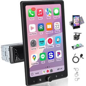 lot 13567 image: 10.4in Single Din Touchscreen Radio Wireless Carplay, Rotating HD 1280  800 IPS Display Car Stereo, Car Play with Bluetooth 5.2, FM Radio, Android Auto, Backup Camera