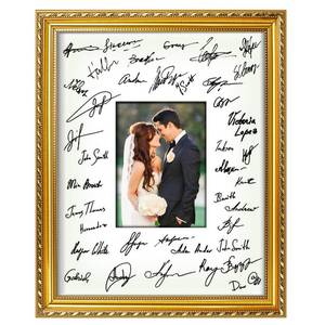 lot 13569 image: tutata 11x14 Wedding Signable Picture Frame, Signature Frame with 5x7 Mat, Wedding Guest Book Alternative, Wall and Tabletop Mount Frmae for Wedding, Graduation, Celebration, Gold