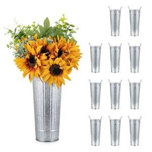 lot 13571 image: NUPTIO Galvanized Flower Bucket for Wedding 98.7in Tall Tin Planter for Flower Bar - Rustic Metal Vases for Table Centerpiece Home Garden Decor Set of 12