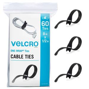 lot 14276 image: VELCRO Brand Heavy Duty Cable Ties Reusable  60Pc Bulk Pack  8 x 12in ONE-WRAP Straps, Black  Strong Wire Management  Cord Bundling for Home Office and Data Centers