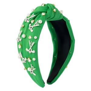lot 14281 image: PANTIDE Golf Jeweled Knotted Headband - Golf Club Ball Pearl Rhinestone Embellished Headband Non Slip Wide Top Knot Costume Hairband Hair Accessories Sport Party Birthday Gift for Women Girls (Green)
