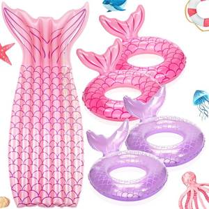 lot 14286 image: Vertintong 5 Pack Pool Floats Include 4 Pcs Pink Purple Mermaid Inflatable Pool Float Tube 1 Pcs Floatie Raft Mermaid Tail Swim Ring for Beach Water Toys