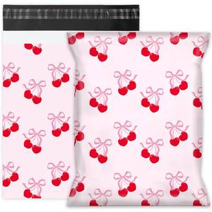 lot 14291 image: Whaline 100Pcs Cherry Poly Mailer 10 x 13 Inch Pink Bow Fruit Mailing Bag Valentine Cute Self-Sealing Plastic Packaging Envelope Bag for Small Business