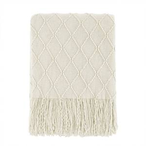 lot 14303 image: BOURINA Beige Throw Blanket 50x60 Inches Throw Textured Solid Soft Sofa Couch Decorative Knit Blanket