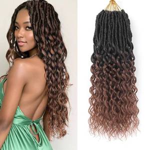 lot 14308 image: Pre-Looped Goddess Faux Locs Crochet Hair for Black Women-8 Packs 18 Inch T30 Color Faux Locs Hair With Deep Wave Curly Ends Soft Synthetic Prelooped Loose Wavy BraidsLightweight(18in,T1B30#)