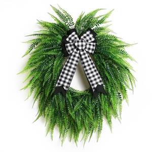 lot 14316 image: Wreaths for Front Door,22in Spring Summer Greenery Boston Fern Leaf for Outdoor Wreath Home Farmhouse Wall Window Decor