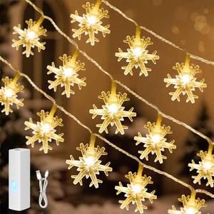 lot 14326 image: Lakumu Snowflake Christmas Twinkle String Lights, 33FT 100 LED Rechargeable Fairy Lights Battery Operated, with 8 Modes and Timer, Indoor for Bedroom Party Home Xmas Tree Decoration Warm White
