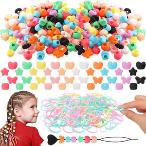 lot 14330 image: Liliaafar 160pcs Silicone Hair Beads for Youth Braids Bracelet Making, Soft Colorful Pony Beads Bulk 3 Packs Rubber Bands and Hairpin for Women Hair Accessories