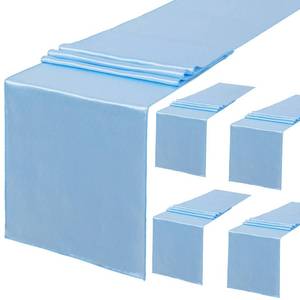 lot 14359 image: 5 Pack Baby Blue Table Runners 12 x 108 inches Long Baby Blue Silk Satin Table Runner for Wedding Banquet Birthday Summer Party