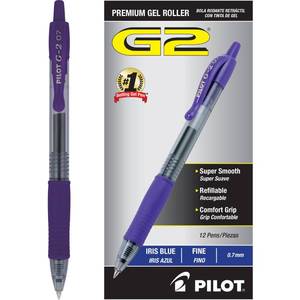 lot 14382 image: Pilot G2 Premium Gel Roller Pens, Fine Point 0.7 mm, Iris Blue Ink Pens Fine Point, Pack of 12 - Ideal for School, Journaling, and Office Writing