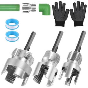 lot 14393 image: 3PCS PVC Pipe Threader ToolIntegrated Internal and External Pipe Threading Tool for 12in and 34inand 1in PVCPlastic Pipes,Extension Bar and Sealing Tapeand Gloves