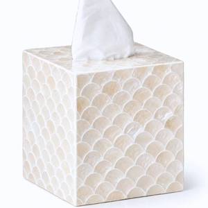 lot 14396 image: 5.9in Capiz Shell Tissue Box Cover for Kleenex and More, Square Decorative Holder with Bottom Slider, Handmade Bathroom Accessory Coastal Dcor (Natural)