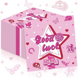 lot 18308 image: Lounsweer 100 Pcs Pink Napkins Decorations Disco Cowgirl Bulk Disposable Pink Paper Dinner Good Luck Napkins for Bachelorette Birthday Women Western Disco Cowgirl Pony Club Party Favor