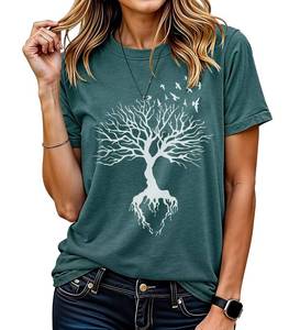 lot 18313 image: Womenfts Graphic T-Shirt Dandelion Graphic Tees Nature Hiking Adventure Outdoor Summer Short Sleeves Casual Tees Tops (Tree01-DarkGreen-XL)