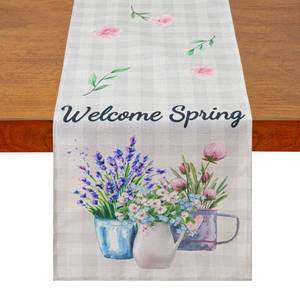 lot 18315 image: QINJIEJIE Lavender Table Runners Spring Summer Table Runner 72 Inch Long Bloom Tulip Vase Indoor Kitchen Dining Table Decoration for Home Party Flowers Buffalo Plaid Check Decor