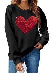 lot 18316 image: Size Med MNLYBABY Valentines Sequins Sweatshirts Women Valentine Heart Sweatshirt Casual Glitter Heart Graphic Pullover Tops Black