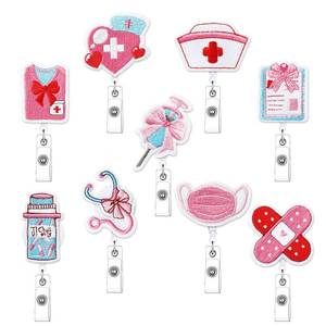 lot 18341 image: JarThenaAMCS 9Pcs Valentinefts Day Nurse Badge Reels Pink Bow Retractable ID Name Badge Holder Pediatric Gift for Nurses Doctors ID Name Cards Lanyards Holidays