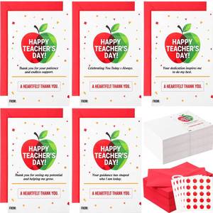 lot 18349 image: Eaasty 100 Pcs Teacher Appreciation Cards Set, Thank You Cards for Teachers with Envelopes and Stickers, Blank Inside, 5 Designs, for Teacher Appreciation Week and End of School Year