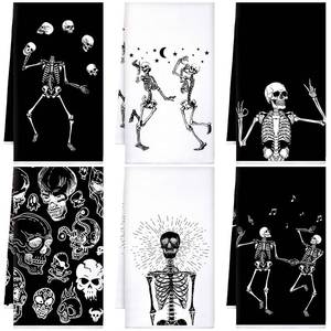 lot 18356 image: Bencailor 6 Pcs Gothic Kitchen Towels Spooky Tarot Dish Hand Towels Moon Sun Witch Tea Washcloth for Horror Party Gifts Bathroom Kitchen Goth Decor 24 x 16ftft(Black and White7,Skull)