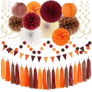 lot 18381 image: Boho Baby-Shower Burgundy Brown-Orange Party-Decorations - 33pcs Banner,Fall Autumn Streamers Tassel Garland,Tissue Pom Poms Honeycomb,Paper Lantern Fan, Wedding Harvest Rustic Birthday Decor Hugtmr