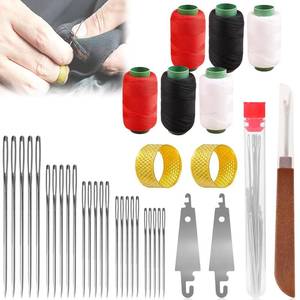 lot 18385 image: 37 Pcs Big Eye Steel Sewing Needles Kit - Stainless Steel Needles for Hand Sewing Kit with Thread Ripper, Needle Threaders, Threads and Thimbles