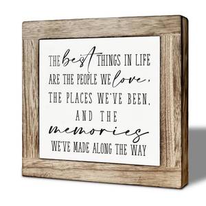 lot 18395 image: The Best Things in Life Wooden Box Sign, Inspirational Quote Desk Decor, Motivational Valentines Day Decor Table Top Desk Sign, We Made Along the Way Valentines Home Signs 5.9x5.9 Inches