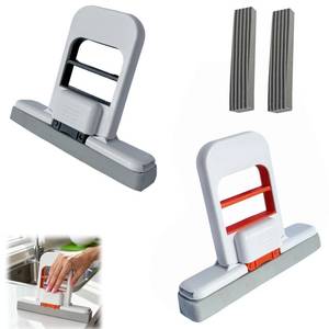 lot 18409 image: 2PCS Mini Foldable Desktop Mop,Mini Mop for Kitchen Counter , Portable Cleaning Sponge Mop for Bathroom, Kitchen, Countertops, GlassReusable (White and Orange  White and Black)
