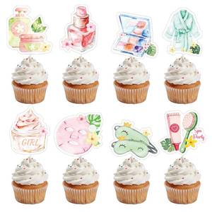 lot 18416 image: Musaeva Spa Cupcake Toppers Party Decorations, 48PCS Sleepover Happy Birthday Cupcake Picks Decoration, Slumber Pajama Themed Cupcake Decor for Girls Women Woman